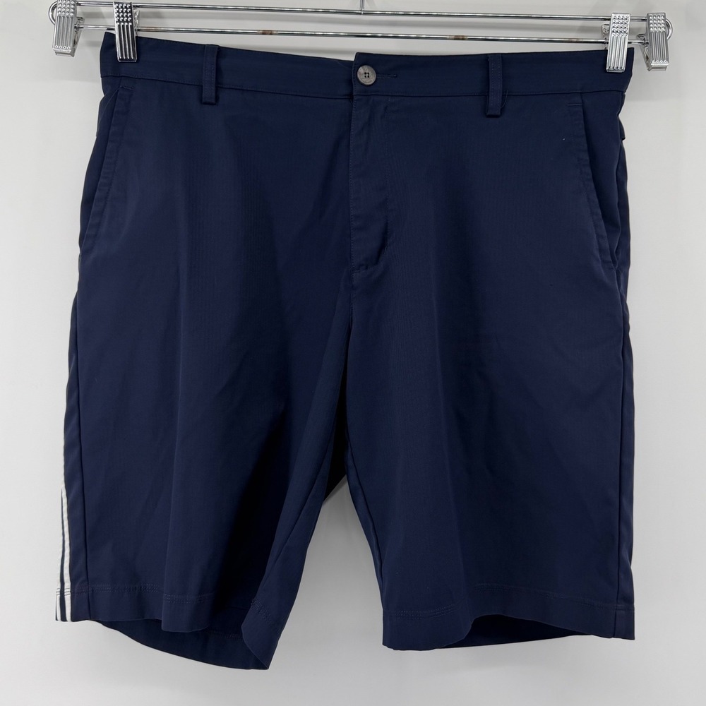 Adidas Golf Shorts Men's‎ 36 Navy Blue 3-Stripe vented Performance Flat Front